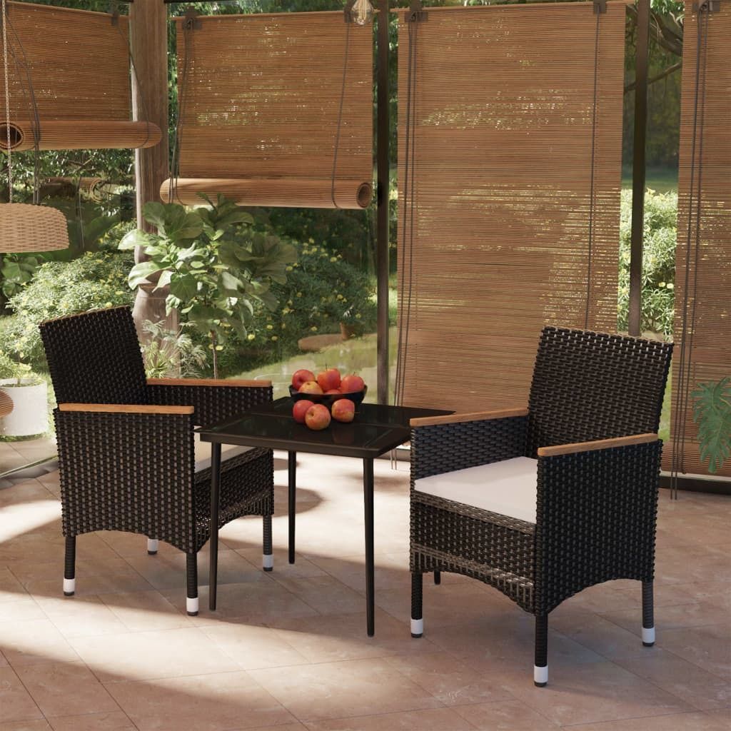 "Rabatt" 3-tlg. Garten-Essgruppe - mit tishe & Stuhl - mit Kissen Schwarz - Lounge-Dining set CC3547