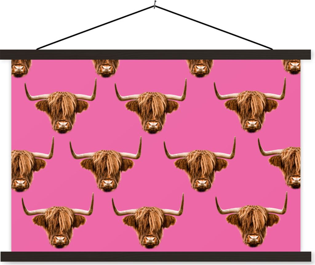 MuchoWow Textilposter Schottisches Hochlandrind - Muster - Braun 150x100 cm mit schwarzem Rahmen - Schlafzimmer