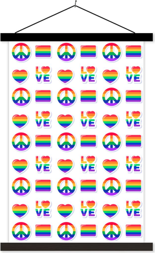 MuchoWow Textilposter Liebe - Regenbogen - Muster 120x180 cm mit schwarzem Rahmen - Fotos