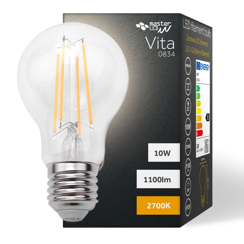 MasterLED - Leuchtmittel - Sockel E27 A60 - 2700 K Warmweiß - 1100 lm - 10 W - Klarglas - glühbirne e27 - led e27 warmweiß