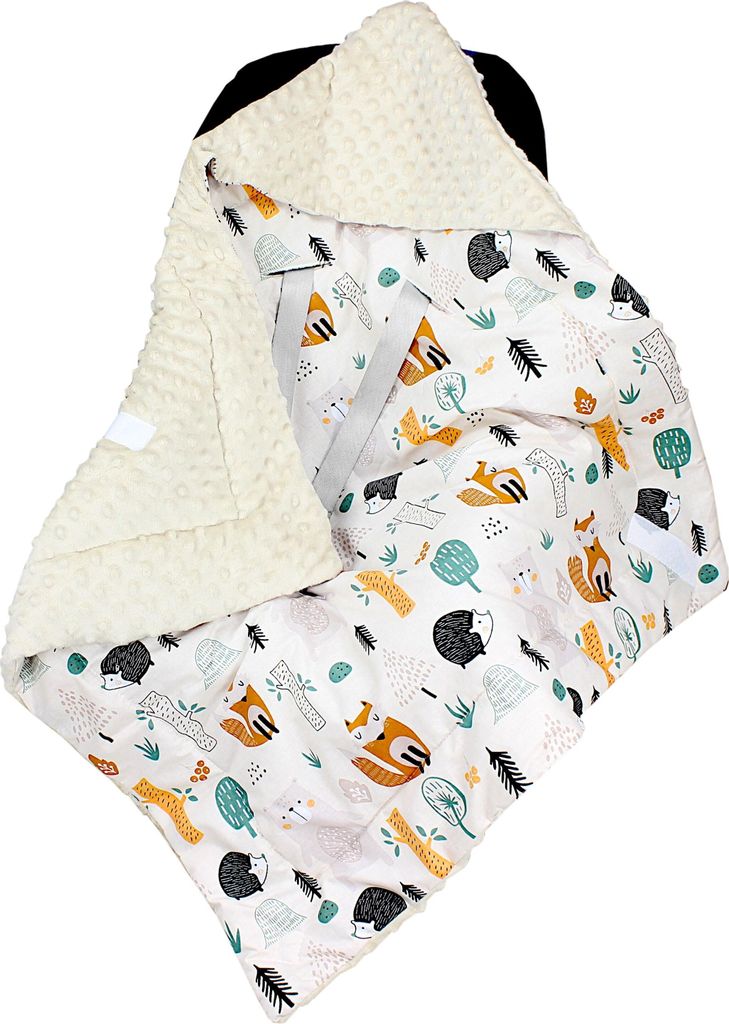 TupTam Baby Winter Einschlagdecke Babydecke 75x75cm für Autositz Babyschale Wattiert Minky Baumwolle Universal, Farbe: Hellbraun / Wald Beige, Gr...