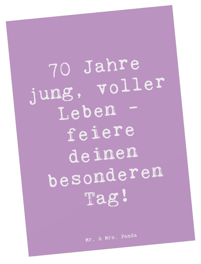 Mr. & Mrs. Panda Postkarte Spruch 70. Geburtstag Feier - Lavendeltraum - Geschenk, Geburtstagsgeschenk, Grußkarte, Lebensfreude, Happy Birthday, s...