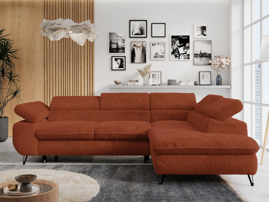 Ecksofa Sofa Orange, Wohnlandschaft L-Form mit Schlaffunktion und Bettkasten, Schlafsofa mit Bettkasten, Sofa mit Einstellbare Kopfstützen, Peter ...