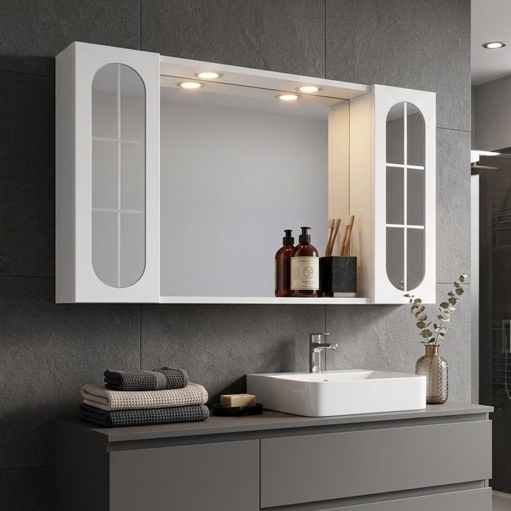 Specchio bagno contenitore 92cm 2 pensili con anta specchio Immagine del prodotto 
