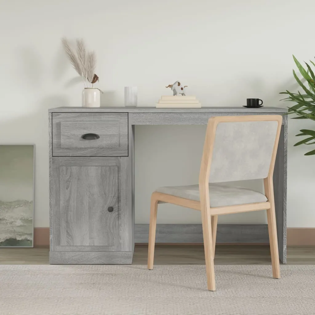 The Living Store Scrivania con cassetto Grey Sonoma 115x50x75cm