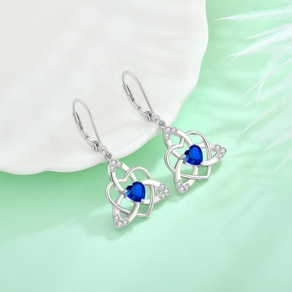 Boucles d'oreilles noeud celtique argent saphir hypoallergénique de luxe
