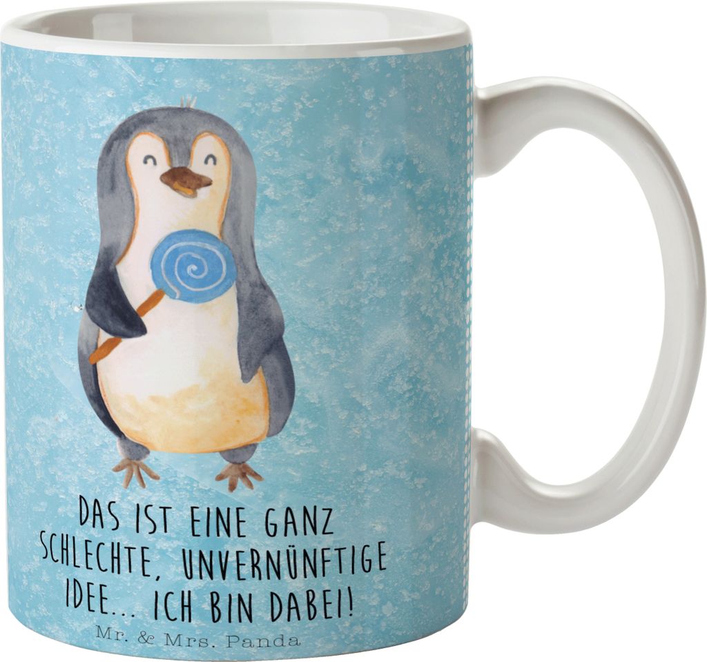 Mr. & Mrs. Panda Pott Pinguin Lolli - Eisblau - Geschenk, Becher, Pinguine, schöne tasse, Rabauke, mit Spruch, Süßigkeiten, Kaffeetasse, Unvern...
