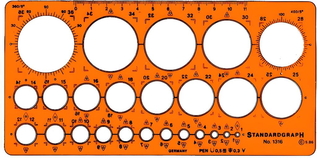 Standardgraph Kreisschablone, 25 Kreise Durchmesser 1-36 mm Produktbild 
