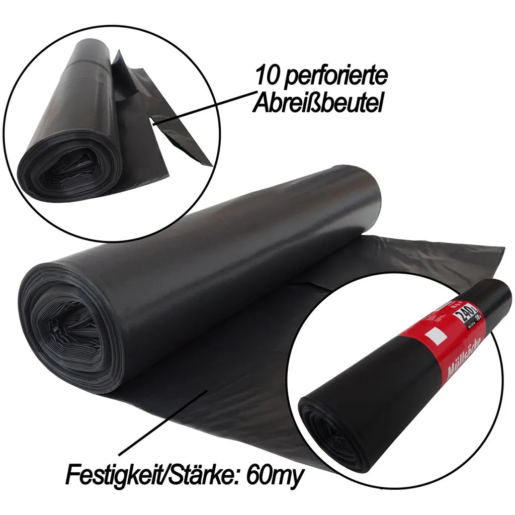Sac poubelle extra fort 240l noir 100x125cm en lot de 10 rouleaux de 10 - 2