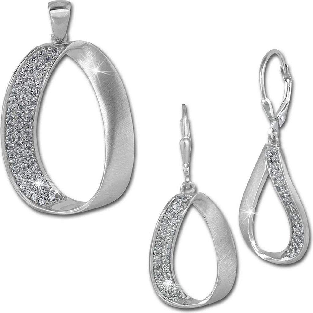 SilberDream Schmuck Set Anhänger Ohrringe Damen oval glitzer Silber D2SDS426W