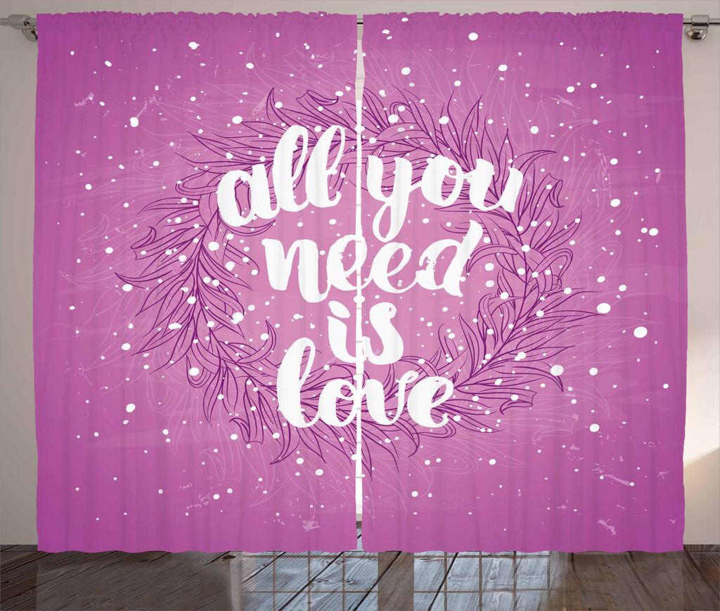ABAKUHAUS Liebe Rustikaler Gardine, Valentines Blumen Wörter, Schlafzimmer Kräuselband Vorhang mit Schlaufen und Haken, 280 x 175 cm, Fuchsia Weiß