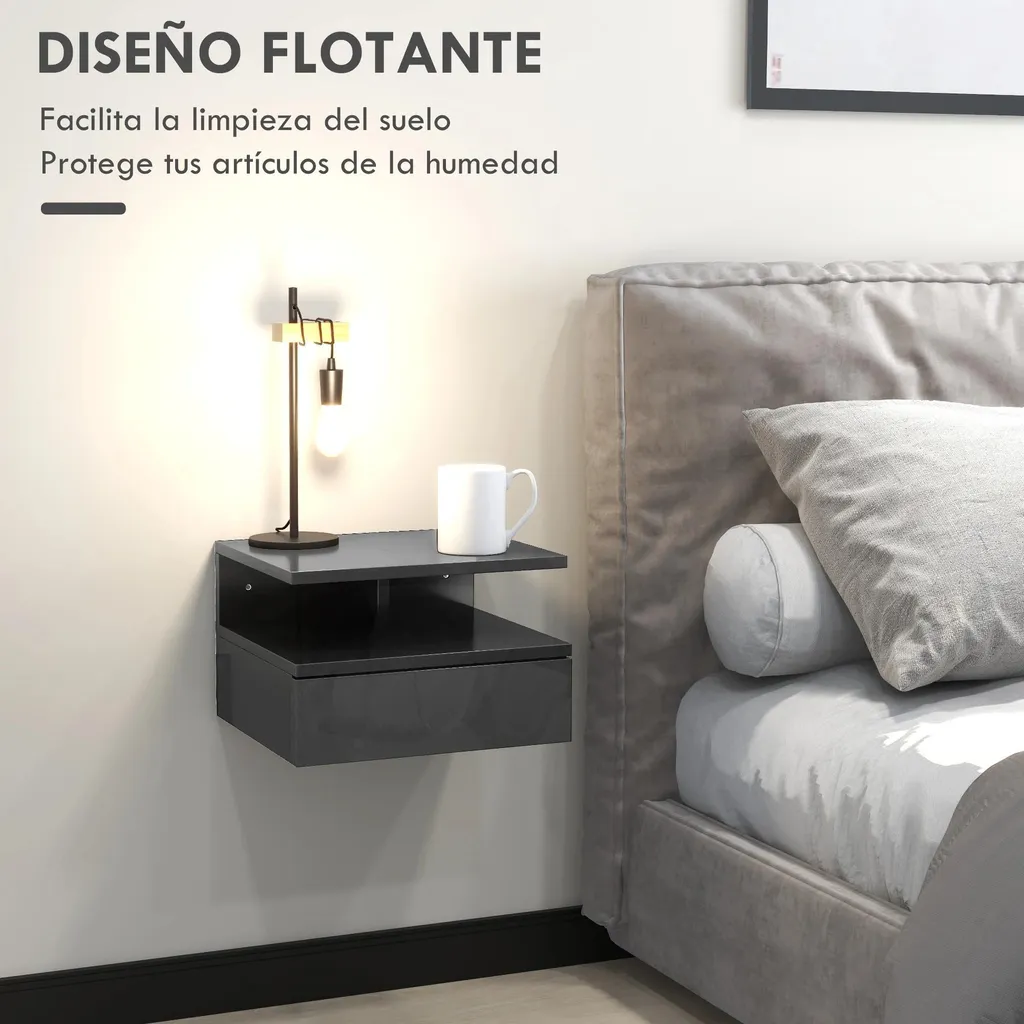 Table de nuit murale design noir pour optimisation d'espace - Lot de 2 - 4