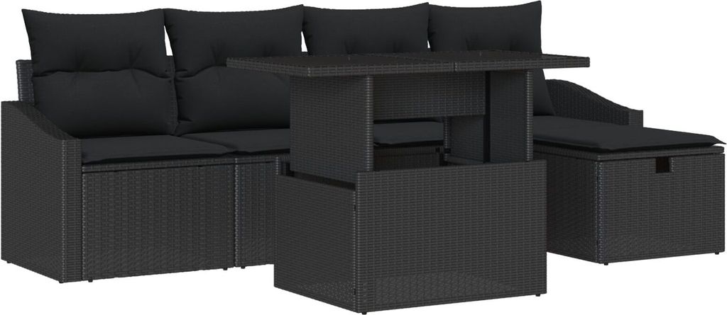 Möbel 6-teiliges Gartensofa-Set mit Kissen Schwarz Polyrattan - Gartensofas 3361162