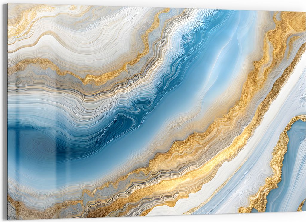 DEQORI Glasbild Echtglas 90x60 cm 'Goldene Meeresströmung' Wandbild Bild modern Deko