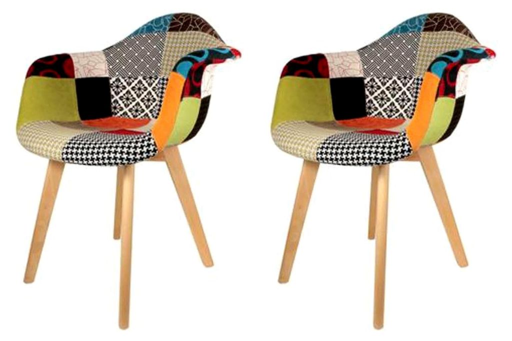 Sessel, skandinavisch, Patchwork, Holz + Polyester, Mehrfarbig, 62 x 60,5 x 86 cm, 2 Stück