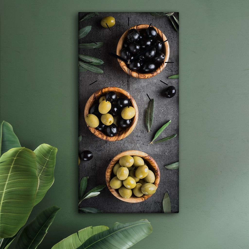 Wohnzimmer Leinwand Uhr Geräuschlos Küche 30x60 Baum, Oliven, Motive, schwarze Zeiger