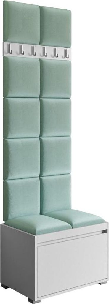 MIRJAN24 Garderoben-Set Grawis 60, Schuhschrank und Kleiderhakenbrett, 12 Stück gepolsterte Wandpaneele 30x30 (Weiß + Manila 11)