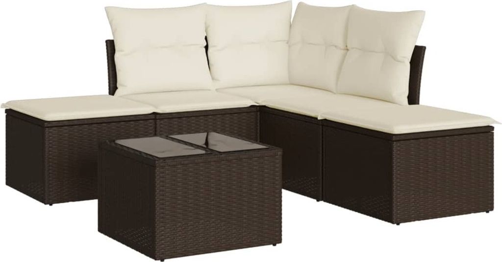 6-tlg. Garten-Sofagarnitur mit Kissen Braun Poly Rattan