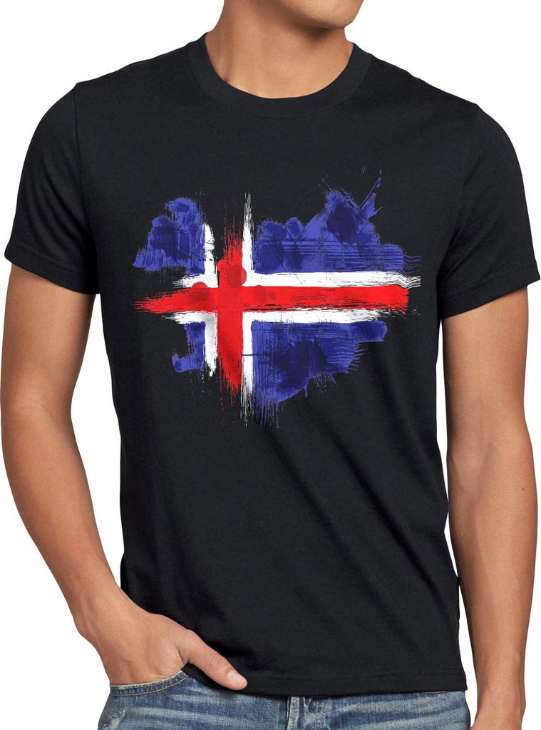 BaumwolleCloud Flagge Island Herren T-Shirt Fußball Sport Iceland WM EM Fahne