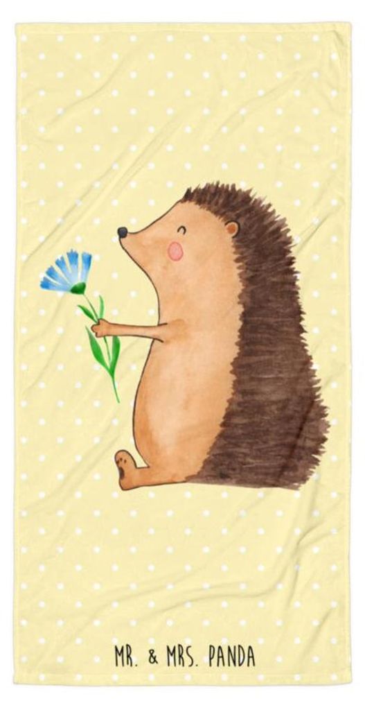 Mr. & Mrs. Panda Handtuch Igel Blumen - Gelb Pastell - Geschenk, krank, Strandtuch, Genesungswünsche, Gute Besserung, Krankenhaus, Frottee-Handtuc...