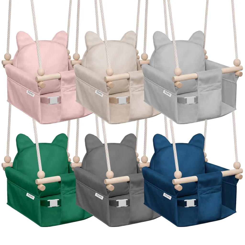 MAMOI Altalena per bambini con cintura di sicurezza, altezza regolabile 150–190 cm, altalena per la casa, struttura stabile, seduta in velluto - 9