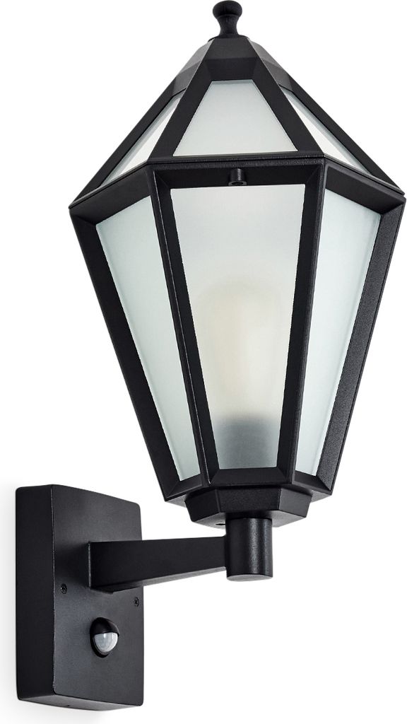 Mondavio Außenwandlampe m. Bewegungsmelder aus Metall/Glas in Schwarz/Milchglas