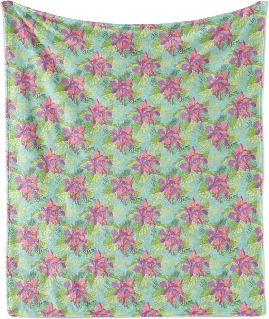 ABAKUHAUS Coperta in morbido pile di flanella esotico, fiori di orchidea rosa e viola Fiori freschi di una pianta tropicale Bouquet primaverile, 175 x 230 cm, multicolore