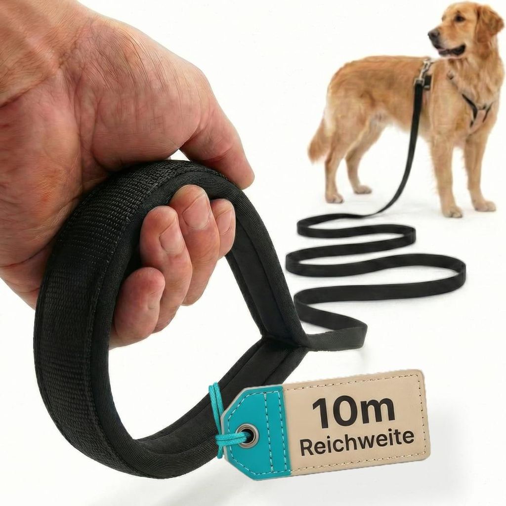 HUND IST KÖNIG 10m Schleppleine Hund - Schleppleine 10m für Hunde mit gepolsterter Handschlaufe, wasserabweisend & schmutzunempfindlich