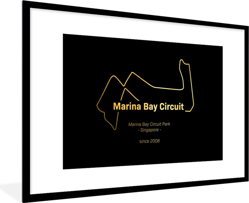 MuchoWow Gerahmtes Poster Singapur - Formel 1 - Rennstrecke 90x60 cm - Poster mit Schwarzem Bilderrahmen Wandposter Rahmen Foto Bilder - Wanddeko...