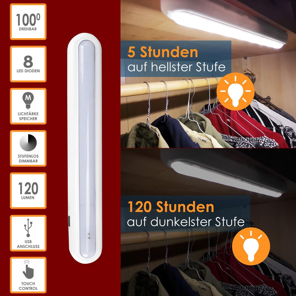 LED Schrankleuchte dimmbar Akku Touch – Unterbauleuchte für Produktbild 