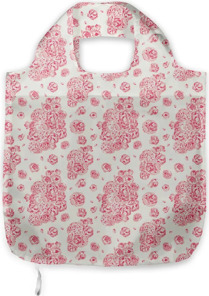 ABAKUHAUS Borsa in tessuto color corallo, peonie e rose inglesi, pratica borsa per lo shopping di tutti i giorni, corallo scuro e rosa pallido