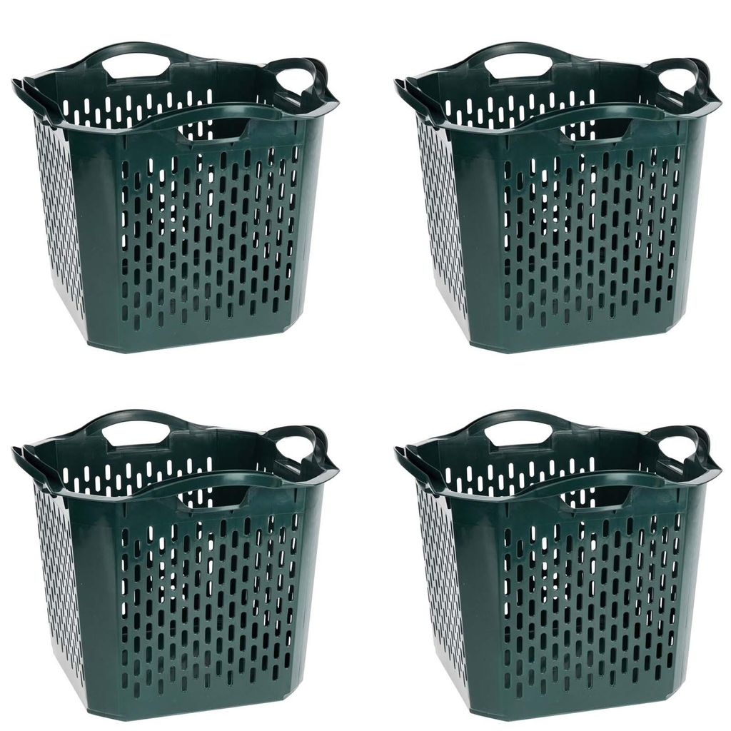 4x Gartenkorb aus Kunststoff 25 L Grün Stapelbar Mehrzweckkorb 40 x 40 x 32 cm Ideal als Erntekorb Wäschekorb & Haushaltskorb