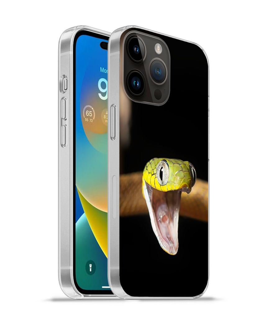 MuchoWow Handyhülle Schutzhülle Hülle für Apple iPhone 14 Pro - Softcase Schlange - Tier - Schwarz Silikon Softcase Handy Hülle - Umschlag