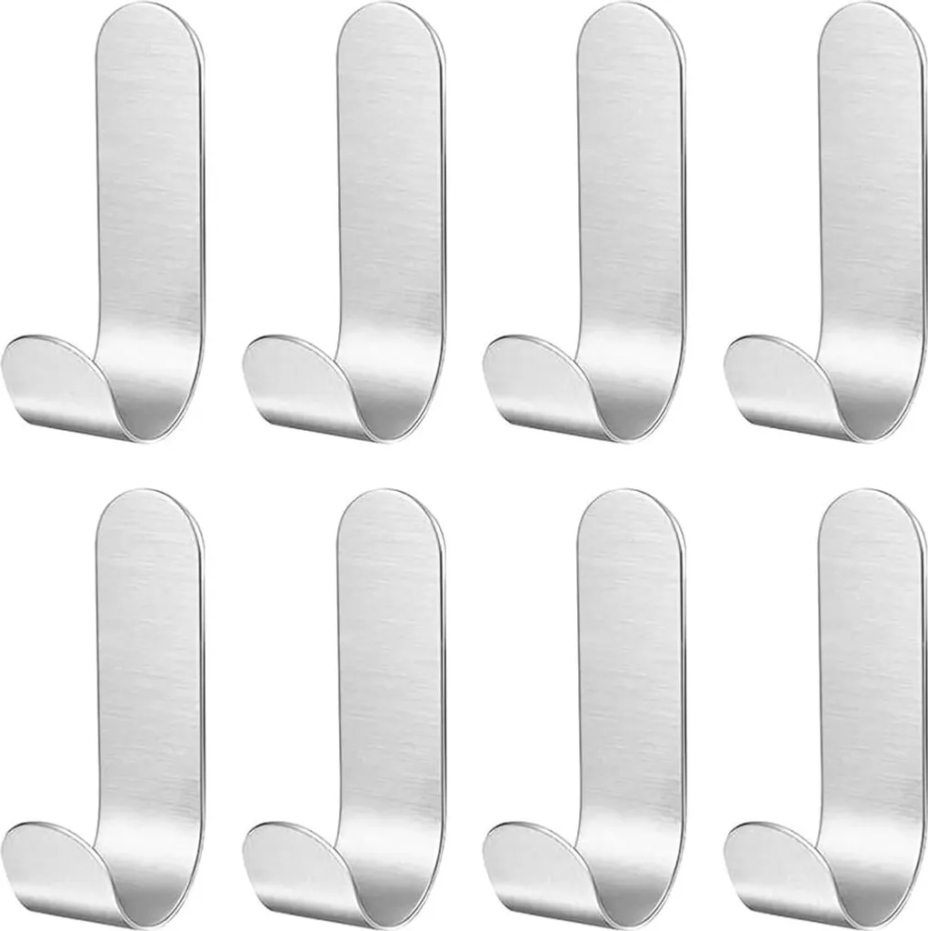 Crochets Autocollants en Acier Inoxydable Lot de 8 Crochets Muraux Argent