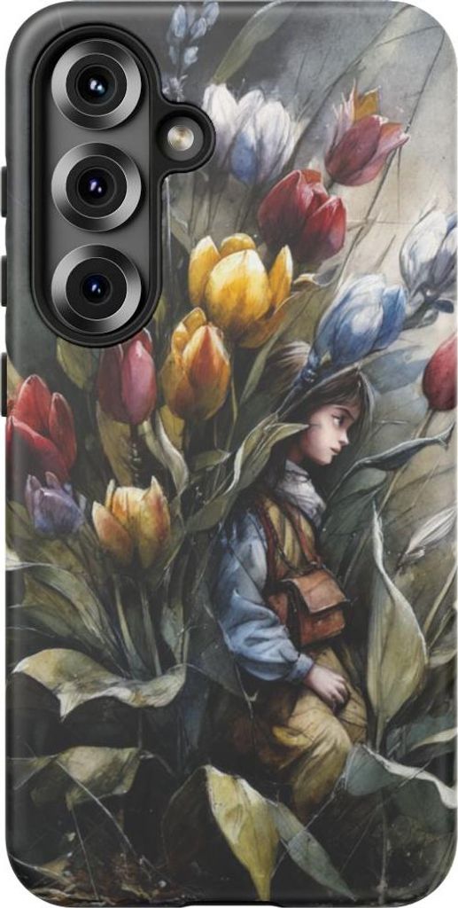 Mädchen zwischen bunten Blumen – Handyhülle Kompatibel mit Galaxy S25