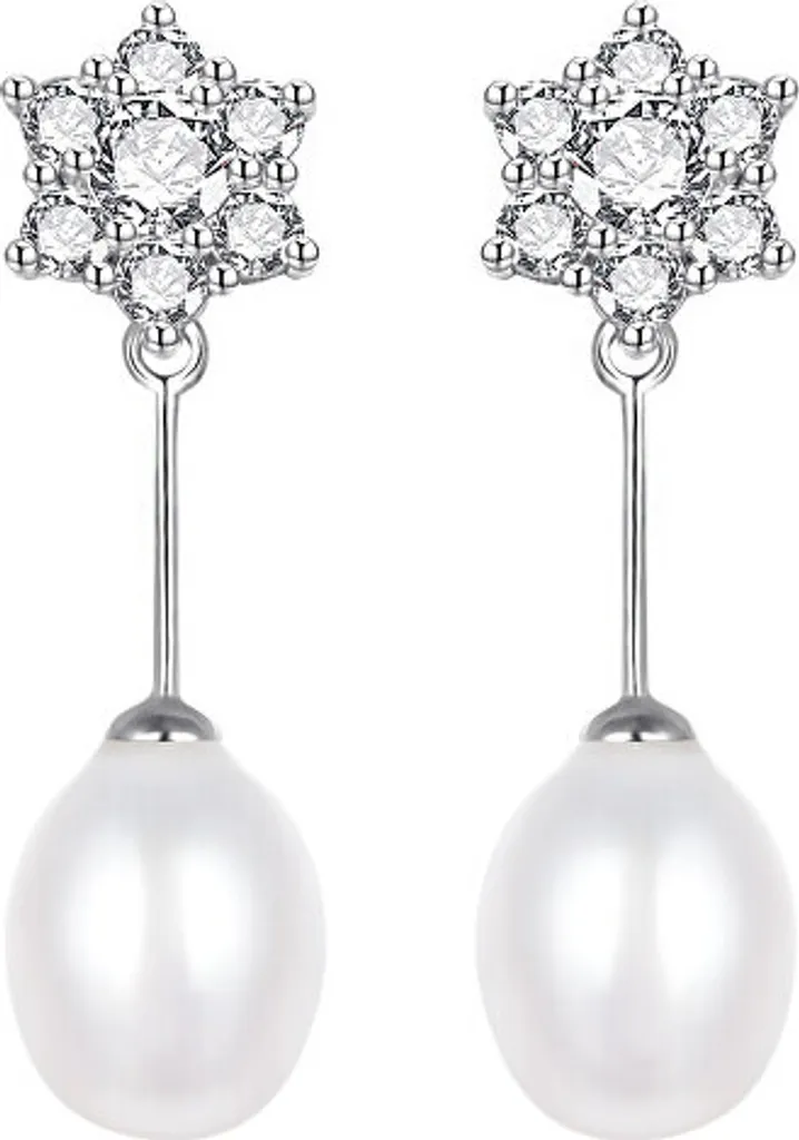 Boucles d'oreilles en argent zircons et perle véritable AGT-E091PW-P