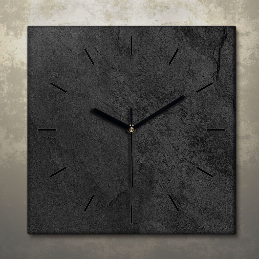 Wohnzimmer Leinwand Uhr Geräuschlos Küche 30x30 Schwarzer Stein, Marmor, Motive, Textur, schwarze Zeiger