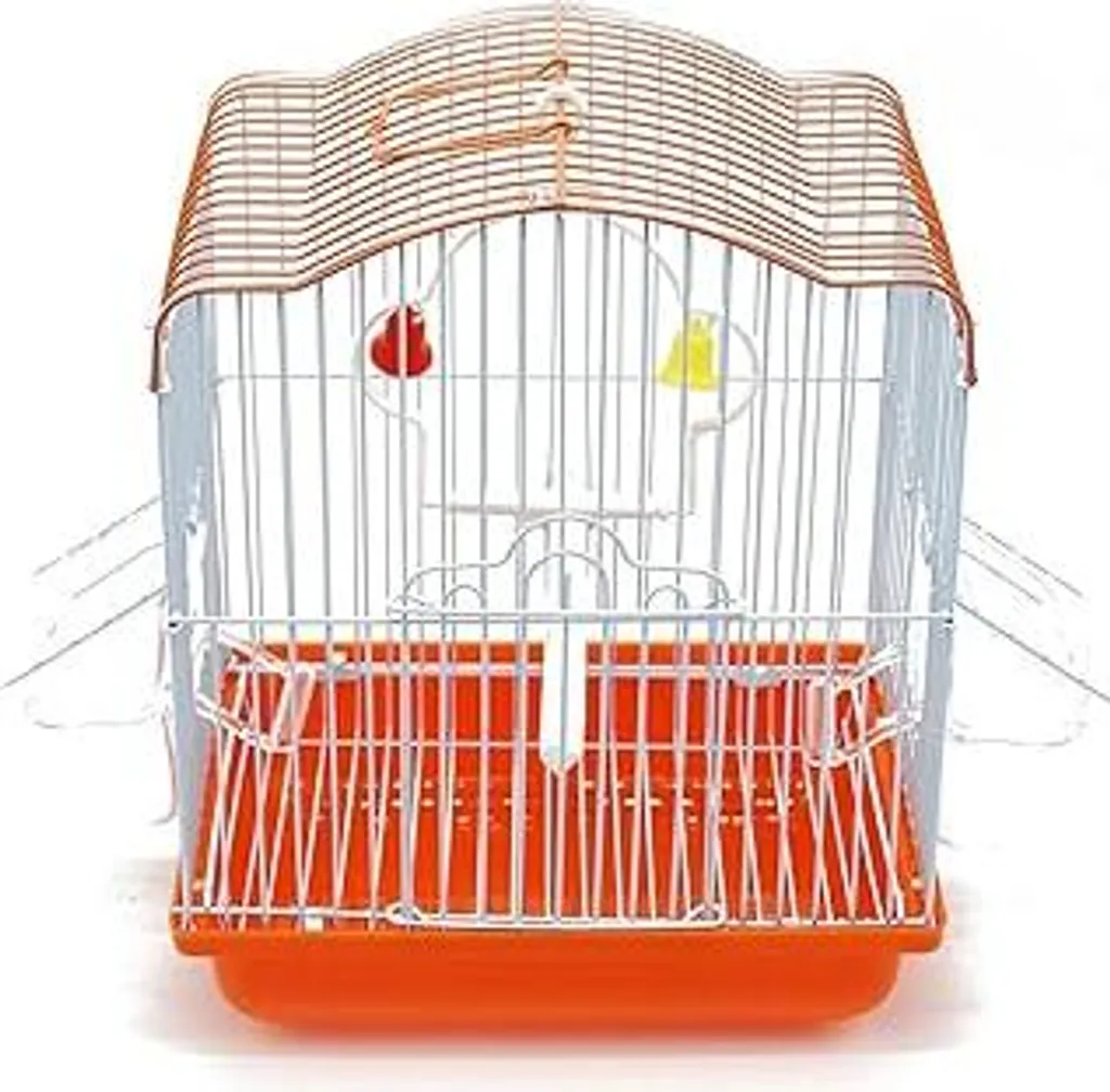 Gabbia per uccelli in metallo BPS, con distributore di mangime, abbeveratoio, corda e posatoio, colore casuale, 22,5 x 17 x 28 cm, BPS-1209