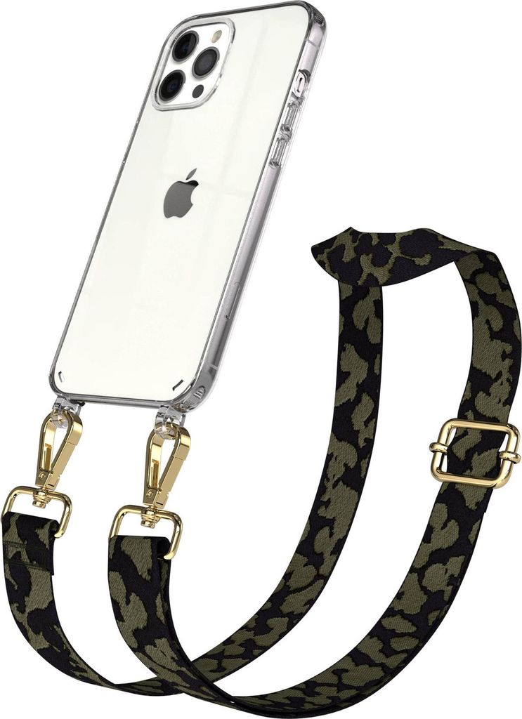 EAZY CASE Handykette - Verstellbarer Trageriemen kompatibel mit Apple iPhone 12 Pro Max, Handykordel mit transparenter Silikon-Hülle, Karabiner Go...