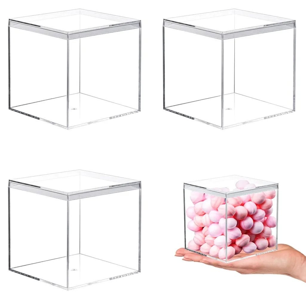Lot de 3 Boîtes en Acrylique 8,5x8,5x8,5 cm - Boîtier Carré Transparent