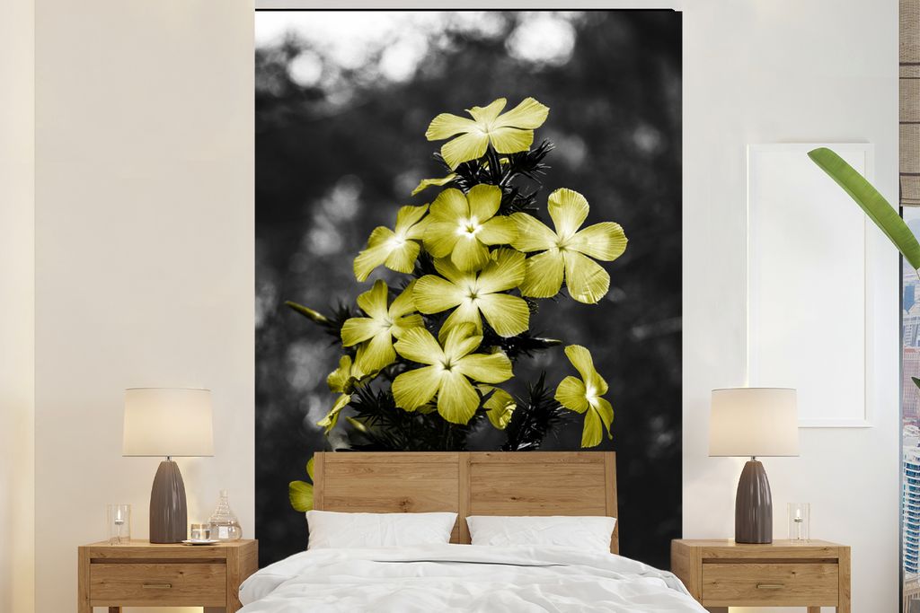 MuchoWow Fototapete für Wohnzimmer oder Schlafzimmer Wandtapete Vinyl Motivtapete Blumen - Gelb - Farben - 195x300 cm - Das Hintergrundbild