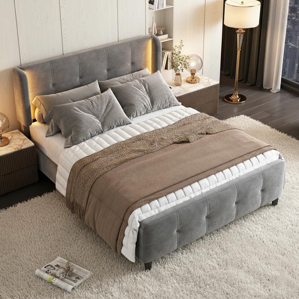 okwish Čalouněná postel 140×200 s 16barevným LED Obrázek produktu 