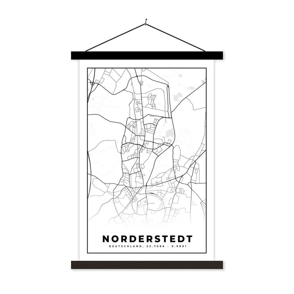 MuchoWow Textilposter Norderstedt - Karte - Stadtplan 120x180 cm mit schwarzem Rahmen - Fotos