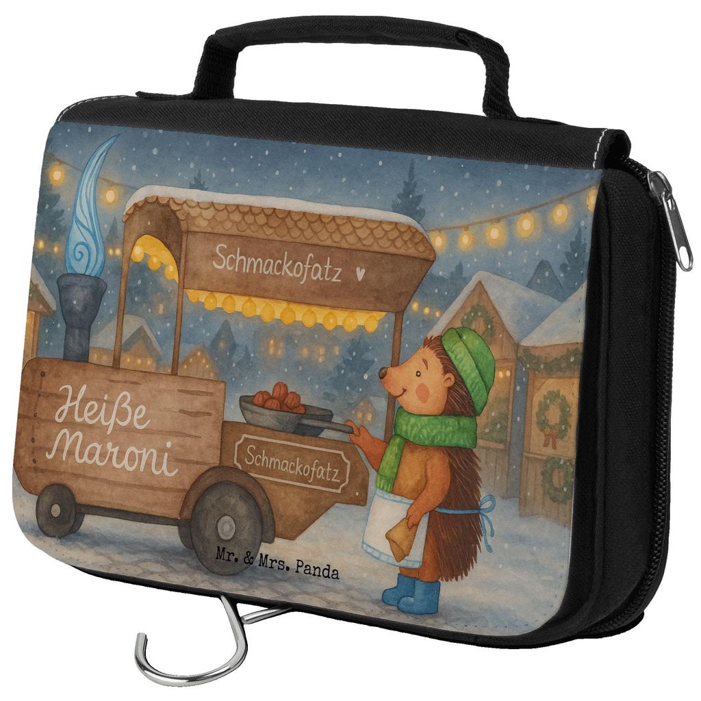 Mr. & Mrs. Panda Kosmetiktasche Igel Maronen Design - Weiß - Geschenk, Weihnachtsmarkt, Kulturtasche, kulturtäschchen, Duft, Weihnachten, Kastani...