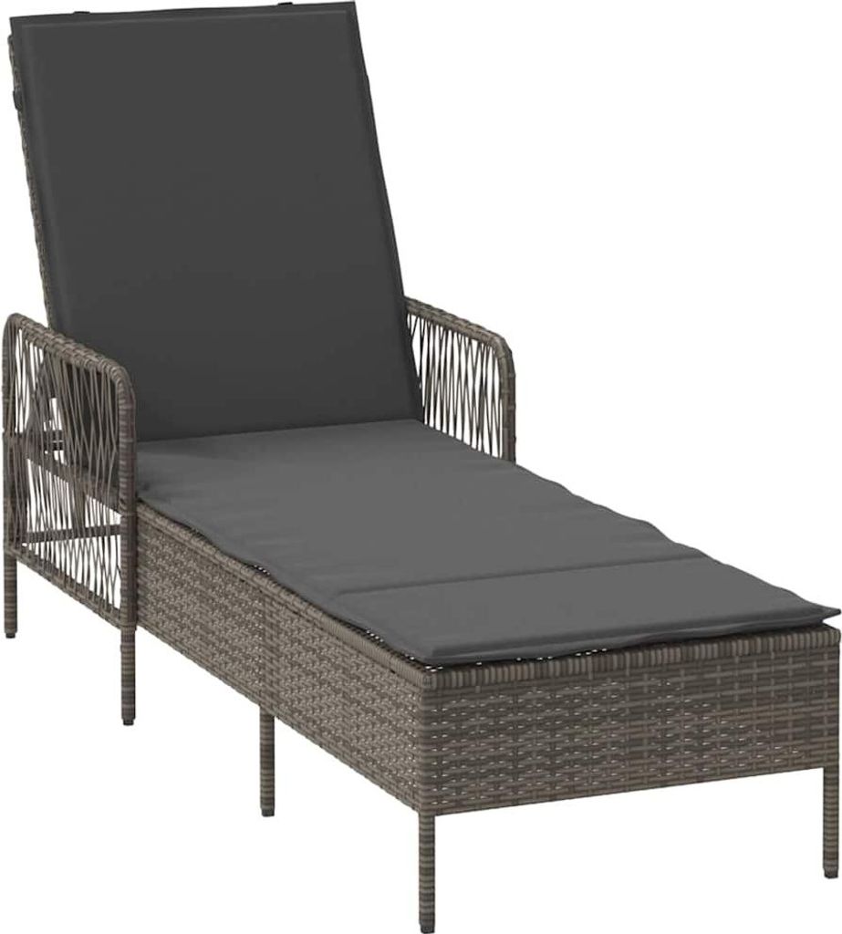 SYFAX Sonnenliege mit Kissen Grau 157 x 55 x 92cm Poly-Rattan