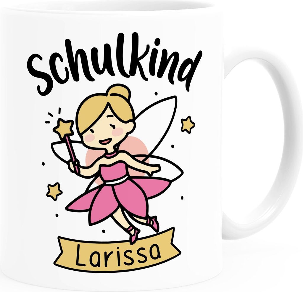 Kindertasse Schulkind Wunschname Geschenk zur Einschulung für Mädchen personalisiert SpecialMe weiß Keramik-Tasse