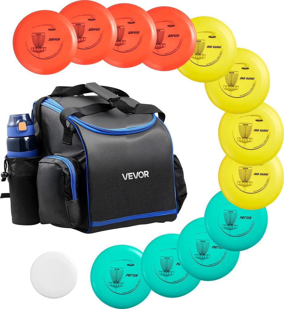 VEVOR Disgolf Set Disc Golf Scheiben (12 + 1) für Anfänger, Starter-Set, mit Putter, Mid-Range, Driver, inklusive Mini-Marker, tragbarer Rucksack...