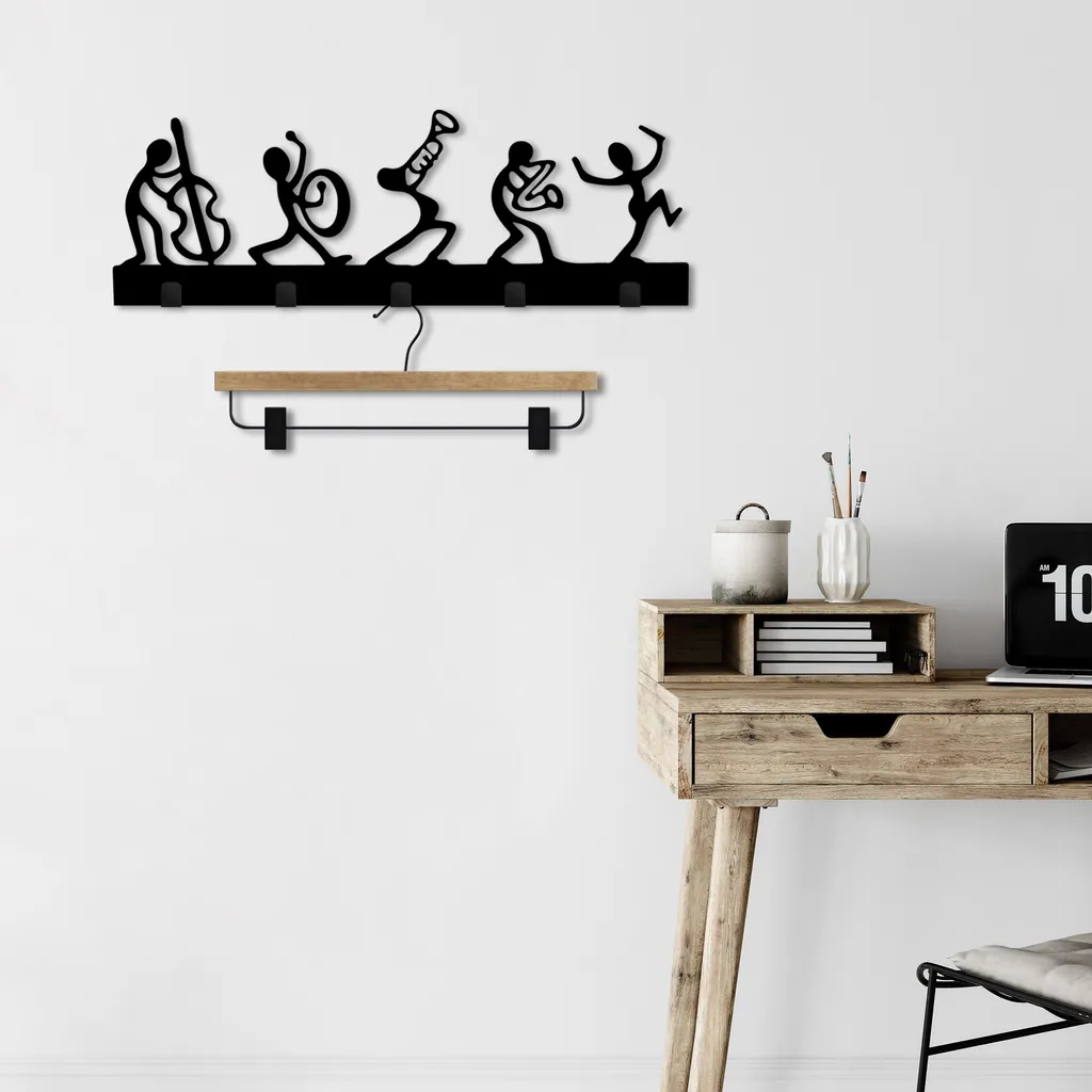 Patère Murale Design Musique en Métal Noir Wallity 60 cm pour Entrée