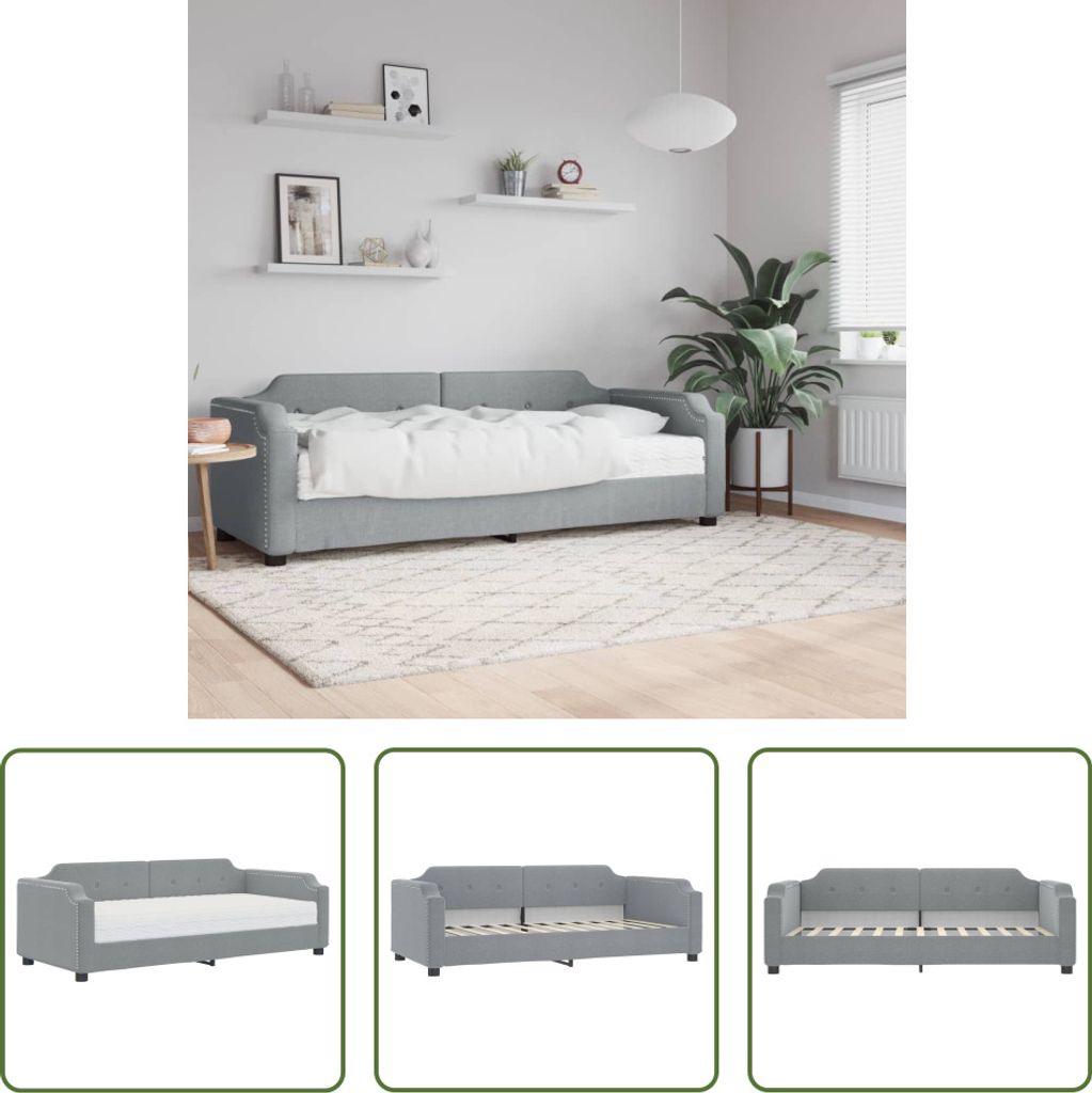The Living Store Tagesbett mit Matratze Hellgrau 90x200 cm Stoff