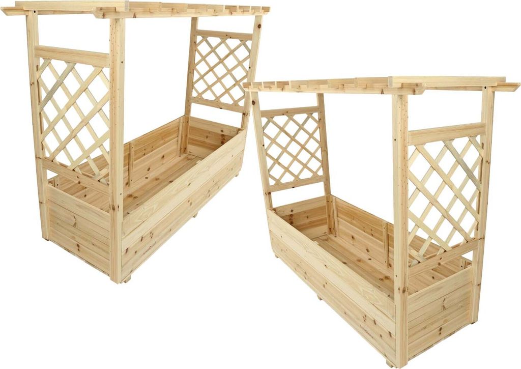 2er Set Pflanzkästen mit Rankgittern & Dach - Tannenholz - 128 x 44 x 103cm